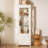 71'' Freestanding Upholstered Display Cabinet, Upholstered Glass Door Cabinet With Ceiling Light,Wine Cabinet With Adjustable Shelves, For Livingroom, Kitchen, Bar & Dining Room - White