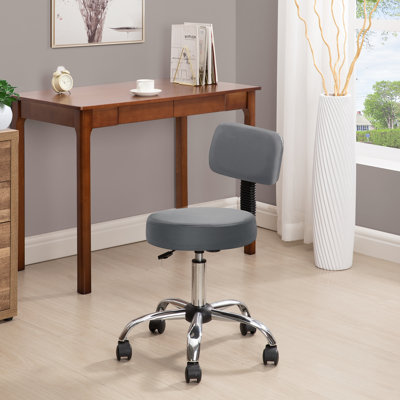Dakotajames Adjustable Drafting Stool, Office Stool with Wheels and Backrest, Faux Leather Space-Saving Rolling Stool