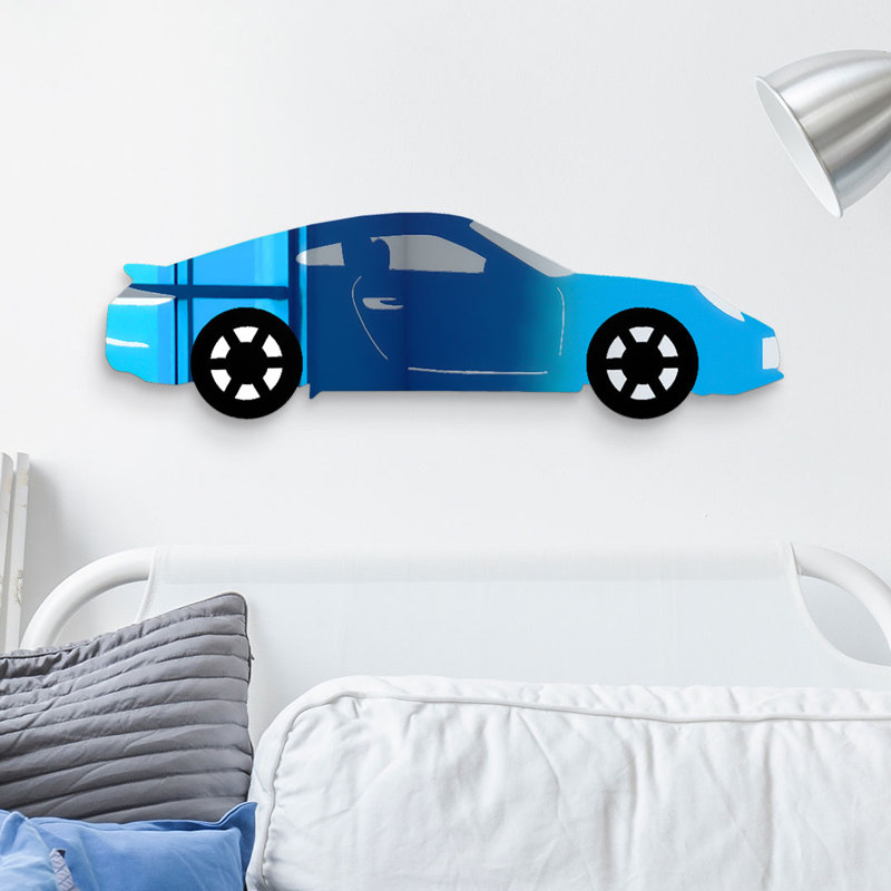 Art mural miroir de voiture de sport, H 7 po x l 23 po x P 1 po, Bleu