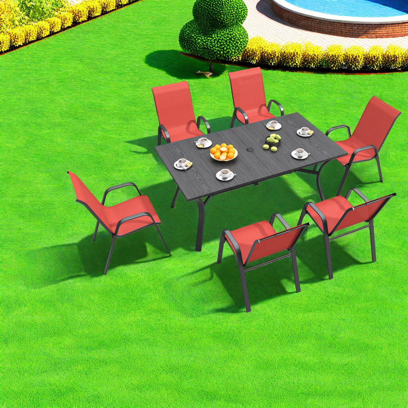 Durable 6-piece Patio Dining Set, Metal Frame, Modern Design For Gardens
