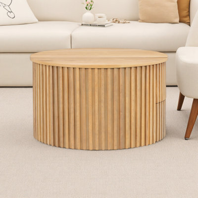 High-Quality Sheet Material/versatile Style/long-Lasting And Durable Round Lift Top Coffee Table, Modern Fluted Wood Accent Coffee Table with Hidden Storage for Living Room