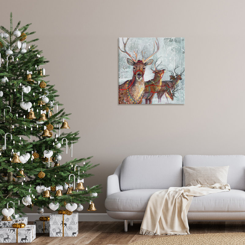«Winter Reindeer Holiday Landscape» par Ruane Manning, H 30 po x l 30 po x P 1,5 po