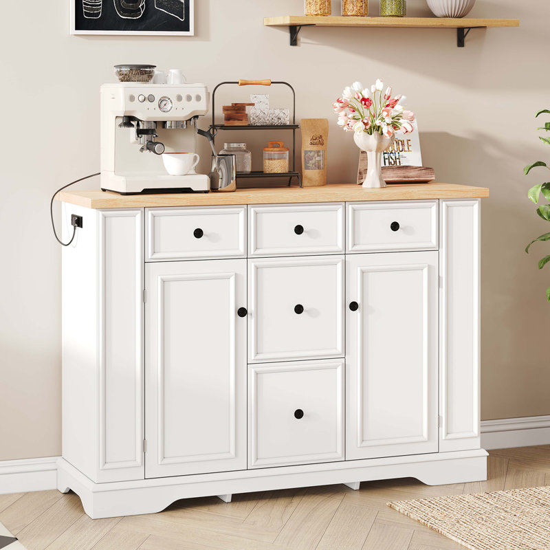 Buffet avec rangement, console de cuisine avec 5 tiroirs, 2 armoires, tablettes réglables, buffet pour la salle à manger, le salon, le vestibule