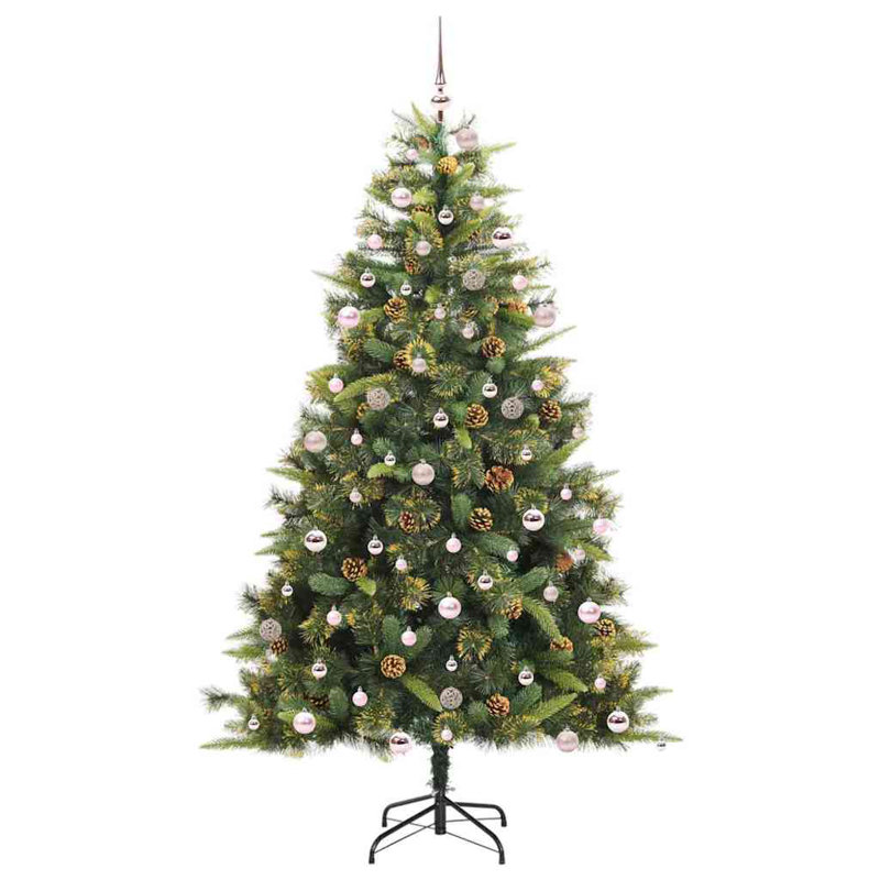 Artificial Hinged Christmas Tree with Cones, Pink, 7.87' H