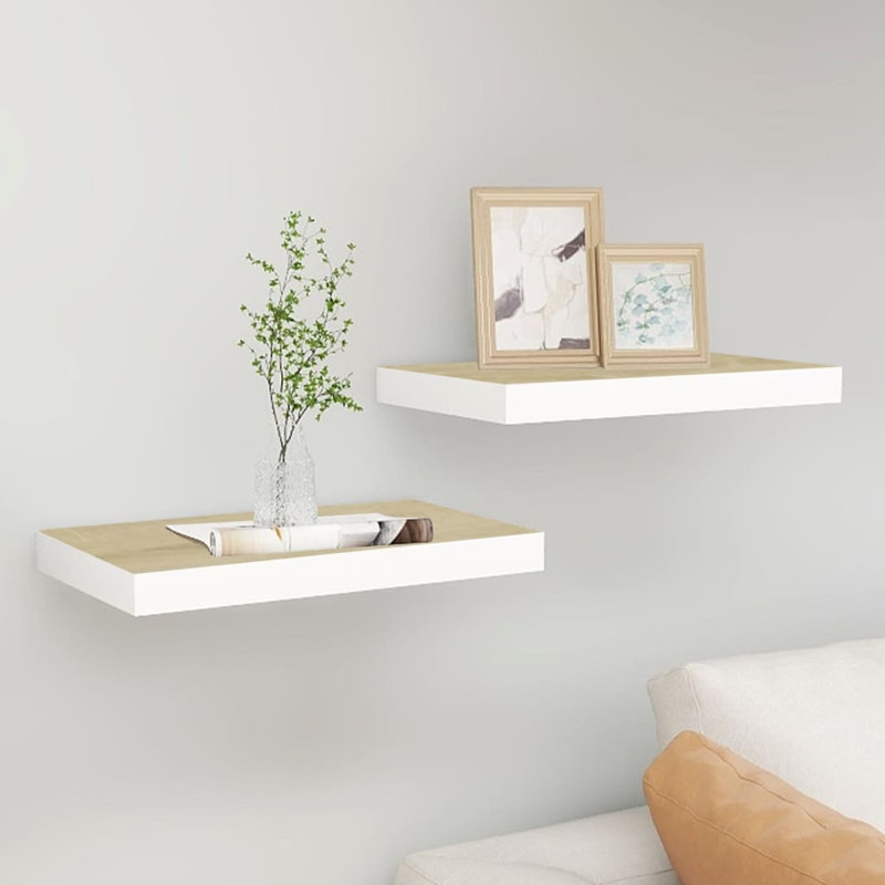 Gracie-Lea 2 Piece Floating Shelf, Oak/White, 3.8cm H x 50cm W x 23cm D