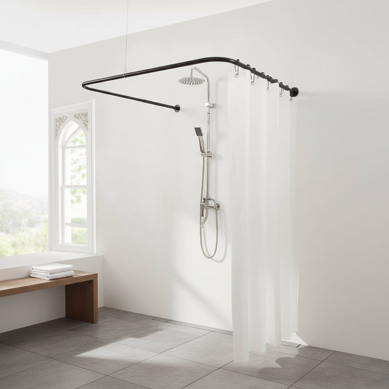 Tringle de rideau de douche ajustable en forme de U 24 po - 52 po x 31 po - 47 po - Comprend 12 crochets et un support de plafond