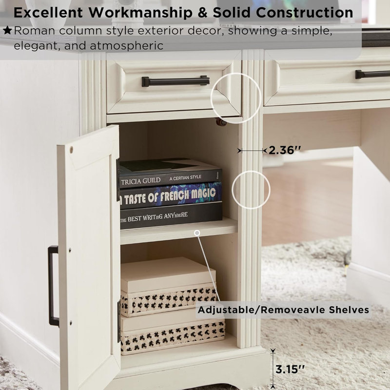 Dennison 76" High Computer Desk Bar Cabinet with Hutch, White