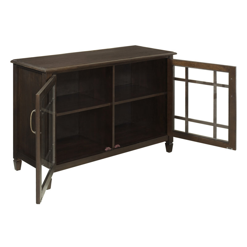 Connaught 46"W Solid Wood Traditional Low Storage Cabinet with Glass Doors and Adjustable Shelves, Dark Chestnut Brown