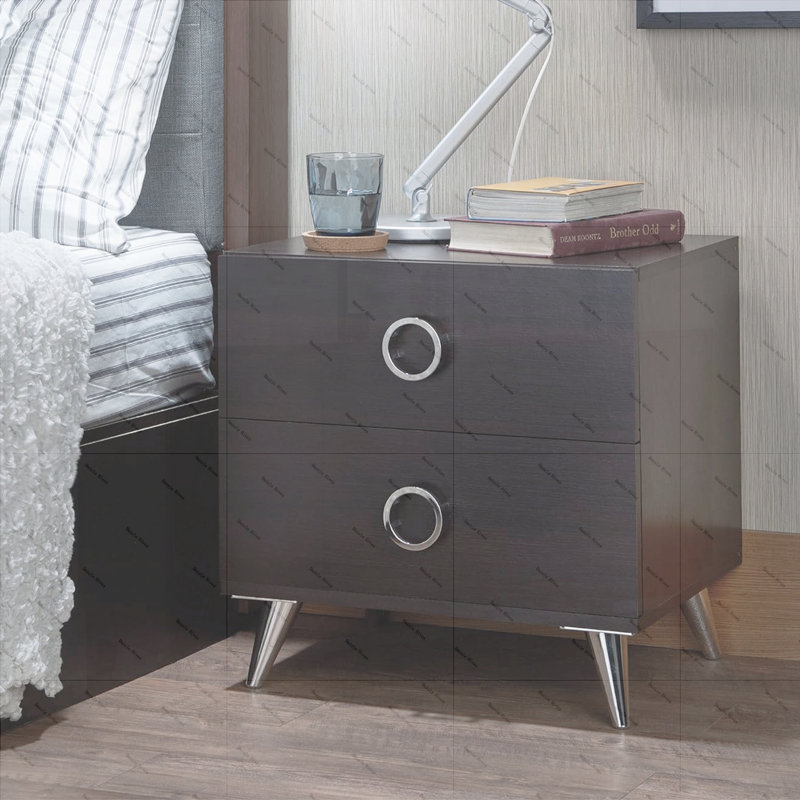 Table de chevet 2 tiroirs en MDF avec pieds en plastique, espresso