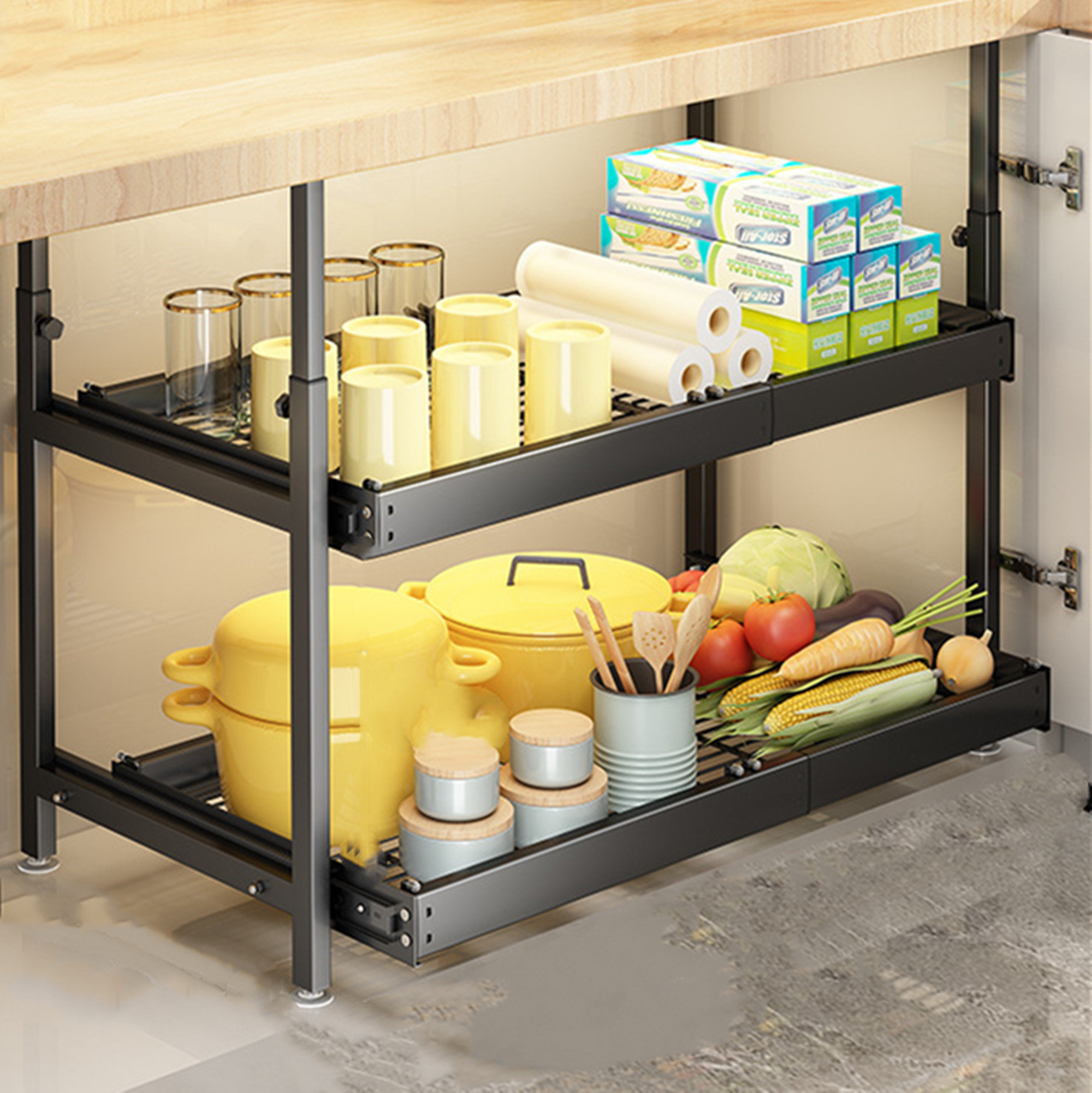 Tower Yamazaki Home Adjustable Lid & Pan Organizer, Kitchen Drawer Storage  Shelf Rack, Steel