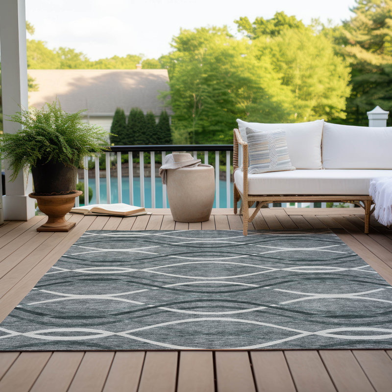 Tapis gris intérieur / extérieur lavable à la machine Lamanna ACN757, Rectangle 9 pi x 12 pi