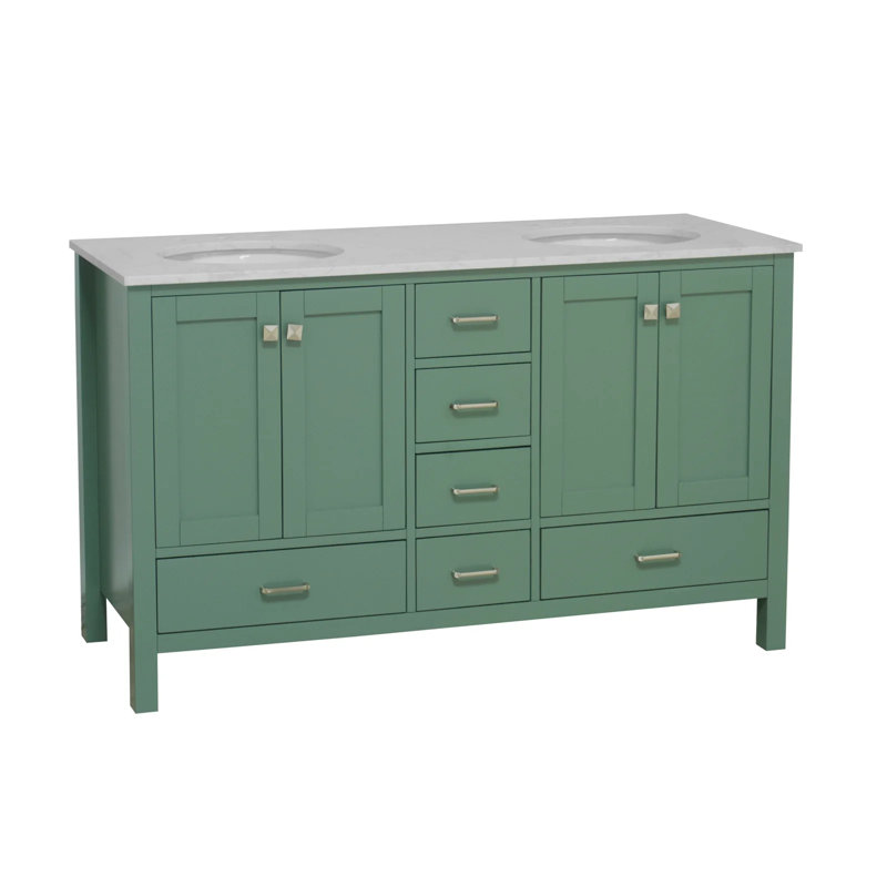 Claudett 60'' Double Bathroom Vanity with Top, Carrara Marble, Sage Green