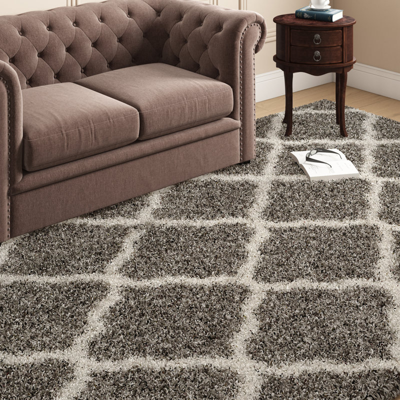 Tapis gris / ivoire à motif géométrique Hermione, Rectangle 6 pi x 9 pi
