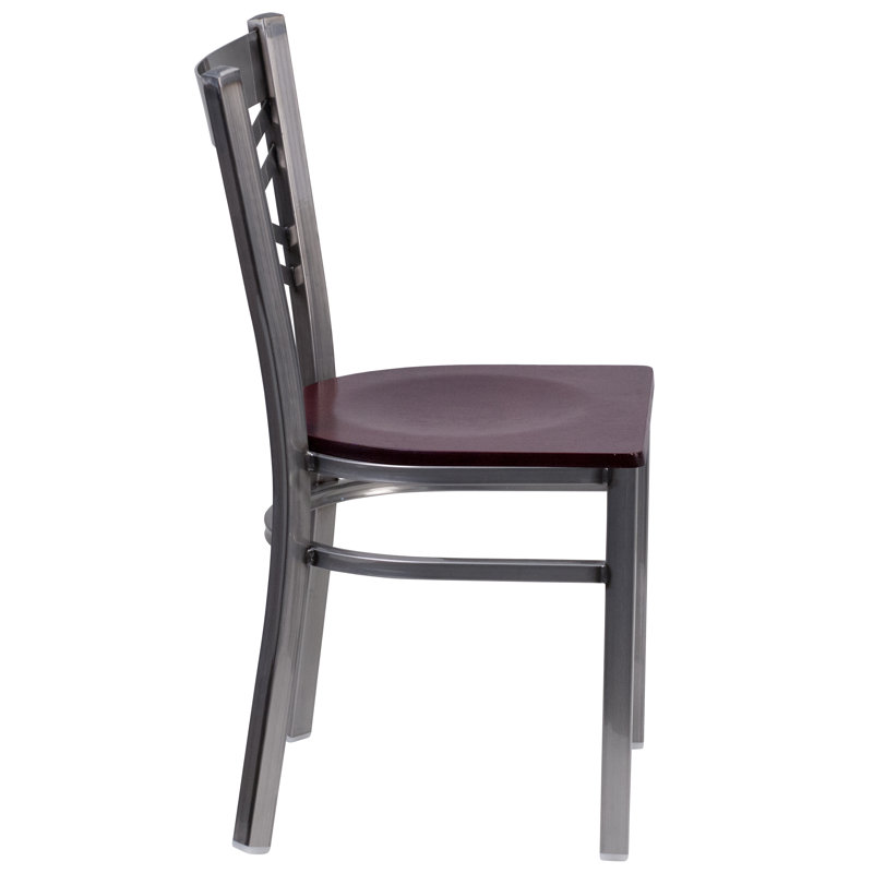 Black and Silver Metal Cross Back Side Chair with Brown Wood Seat