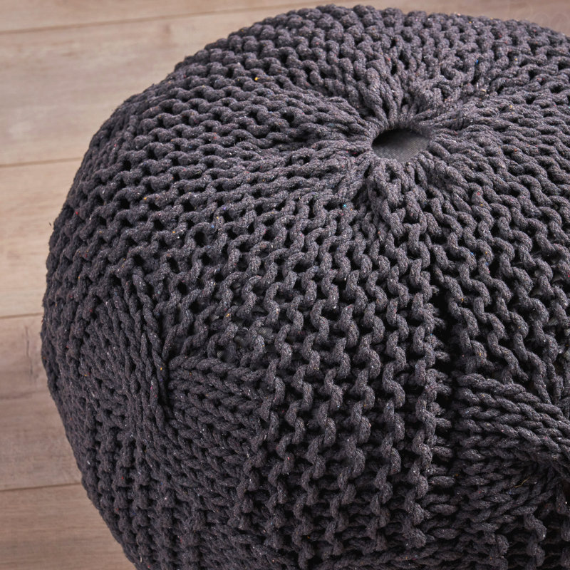Cotton Upholstered Round Pouf Ottoman