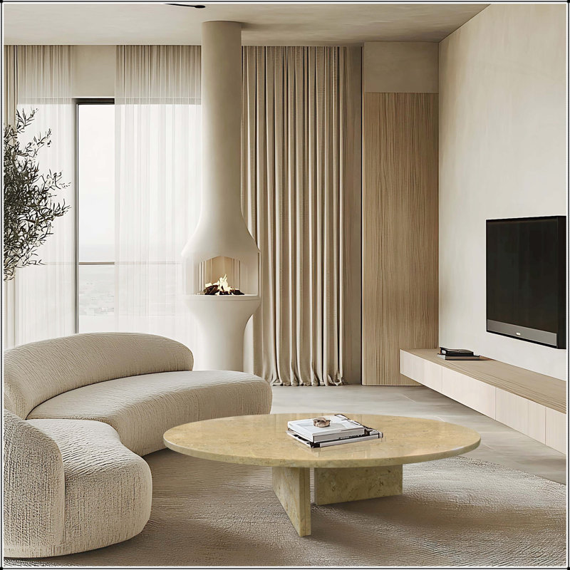 Table basse en marbre naturel, centre de table en pierre véritable, Beige