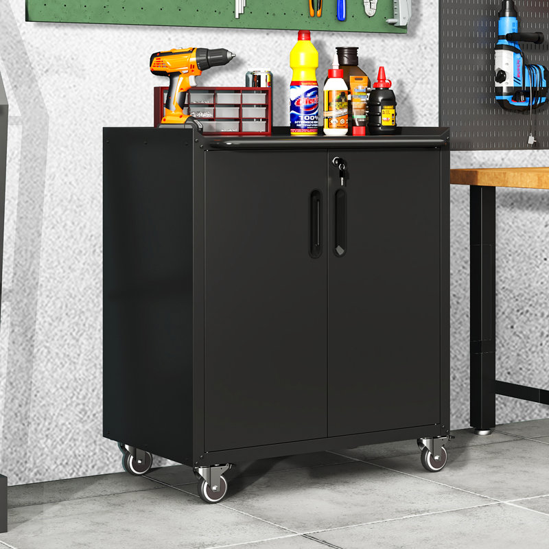 Armoire de rangement mobile avec portes et roues verrouillables Mak Peace, Noir