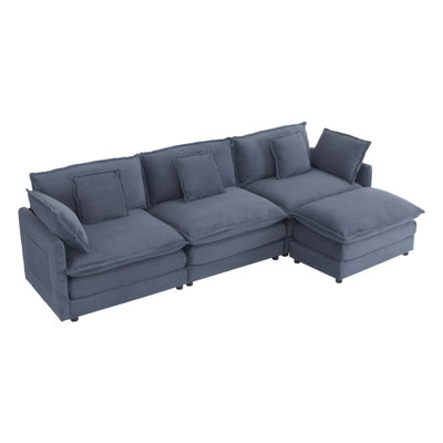112.6 Modern Sofa Modular Sofa Couch Upholstered Corduroy L-Shape Sectional Sofa With Side Storage Pockets For Living Room
