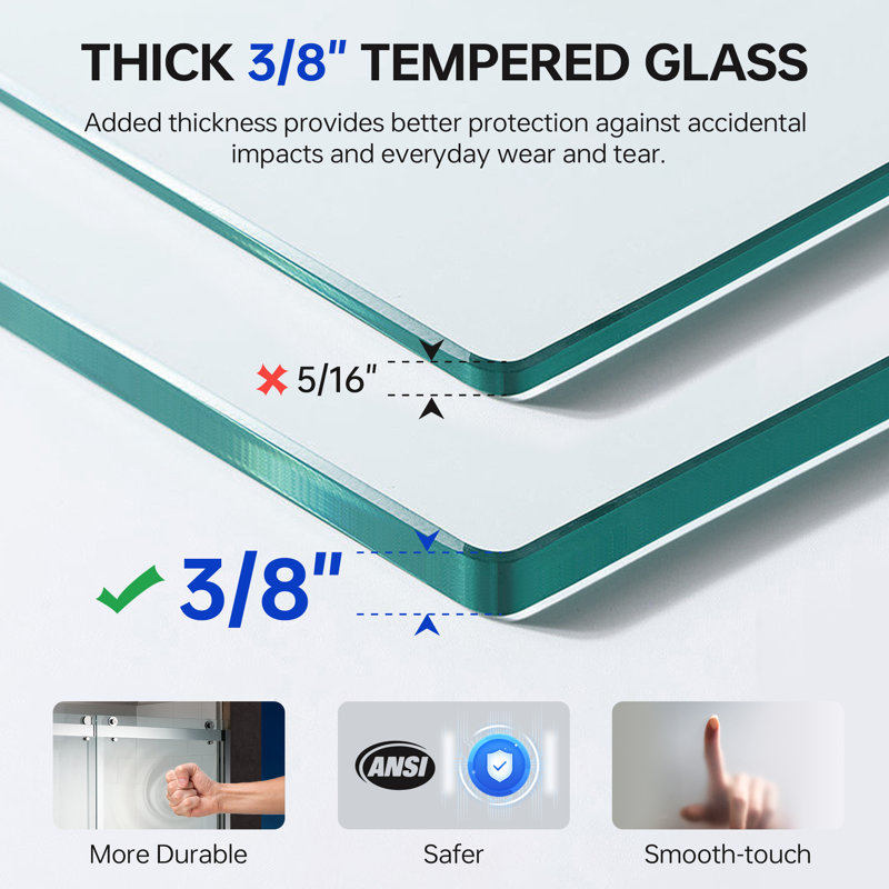68-72" W x 76" H Three-Panel Single Sliding Frameless Shower Door with 3/8"(10mm) Clear Tempered Glass, Stainless Steel Accessories