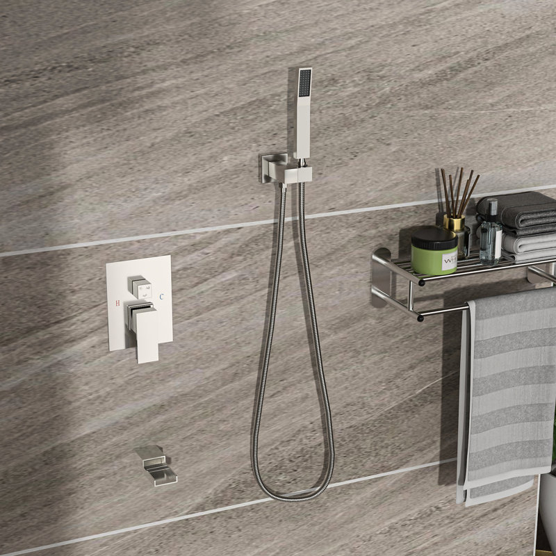 Douche carrée murale de 10 pouces en nickel brossé - douchette cascade, 3 fonctions, douche de pluie, ensemble de douchette à main en nickel, douchette