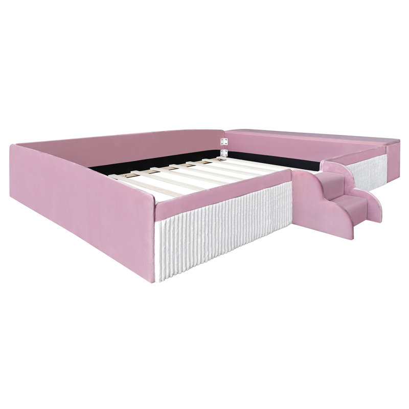 Lit de jour rembourré avec velours Eluned, Grand lit, Rose/Blanc