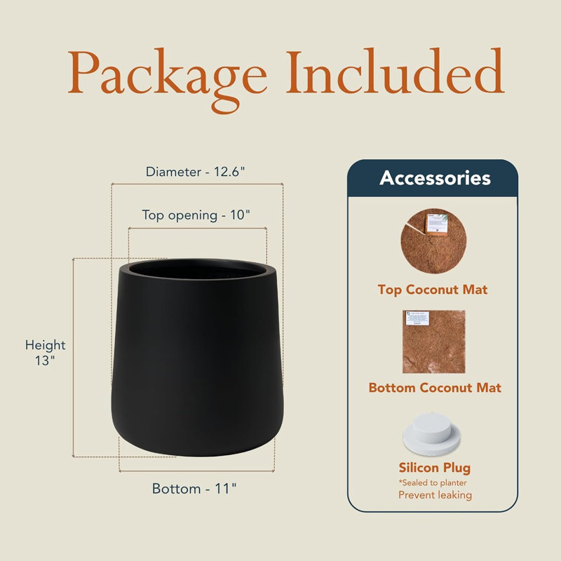 Kute Nest Indoor/Outdoor Contract Grade Small Conico Fiberstone Planter H13" x D12.6" (Tricorn Black) - Pot Opening 10"