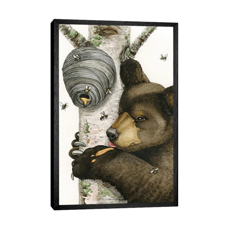 Honey Bear 1 Piece Painting on Canvas, 66.04cm H x 45.72cm W x 3.81cm D, Black Framed