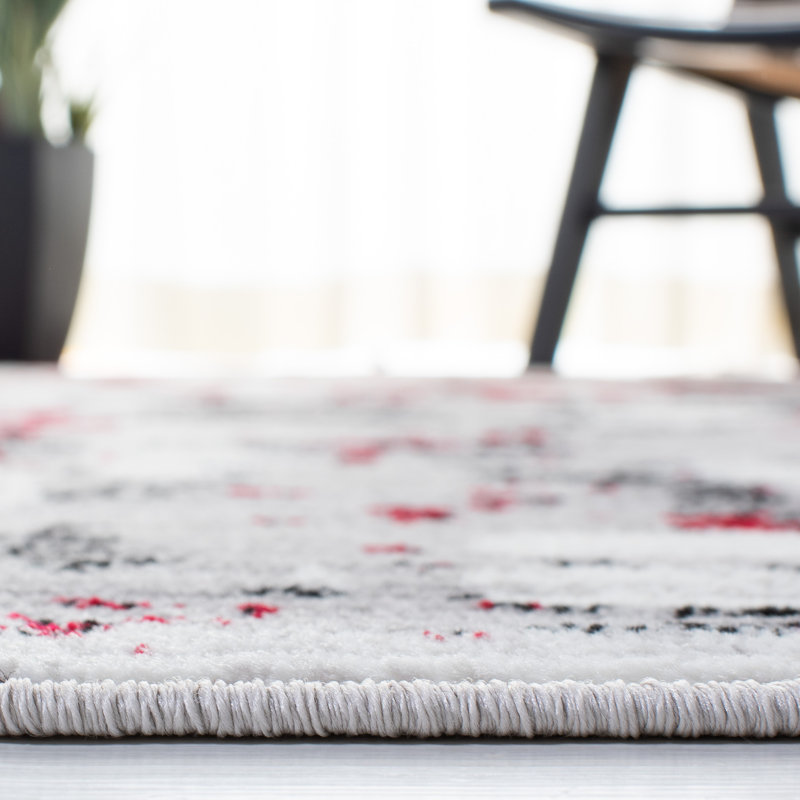 Tapis gris / rouge / blanc à motif abstrait Mascia, Rectangle 3 pi x 5 pi