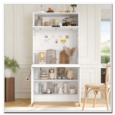 69''H Buffet with Hutch and Foldable Workstation, Multifunctional Storage Cabinet Cupboard with Adjustable Shelf and Power Outlet