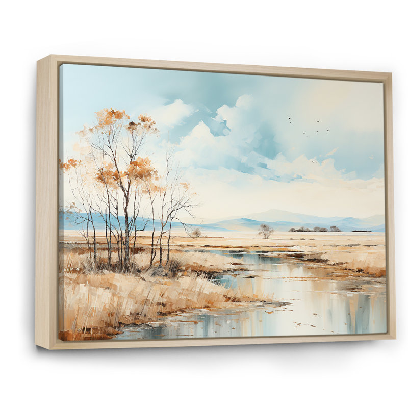 Beige Scerene Meadow Stream Harmony sur toile, H 12 po x l 20 po x P 1 po, Cadre naturel flottant