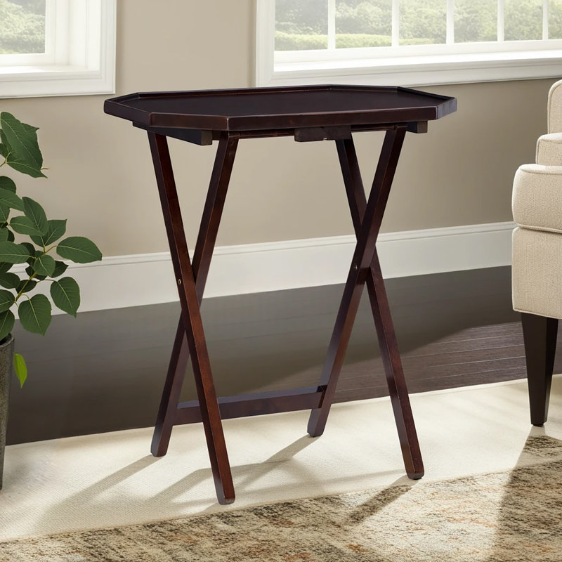 Bartelso Octagon Wood Tray Table Set with Stand