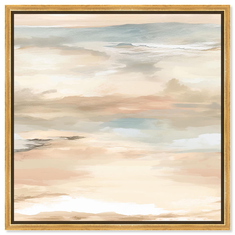 Art abstrait sur toile rosée Skyfall I par Neutral , H 17 po x l 17 po, Cadre flottant doré