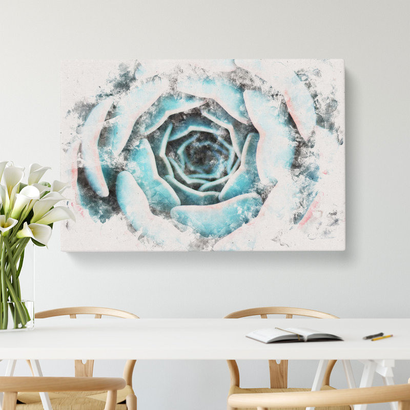Pink & Green Succulent Plant Watercolour - Wrapped Canvas, 40cm H x 60cm W x 4cm D