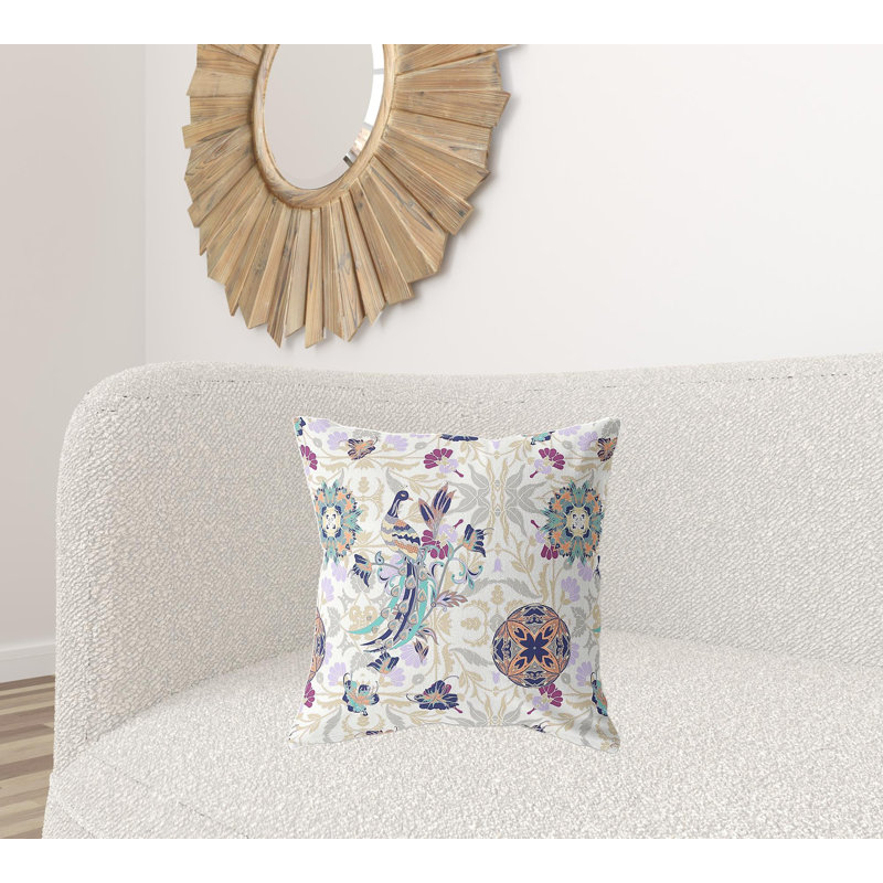 Coussin 20 po x 20 po, Blanc / floral mauve
