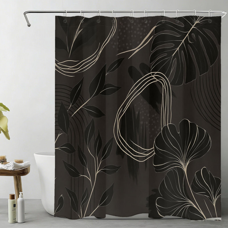 Rideau de douche à feuilles tropicales 72 "x 72" noir