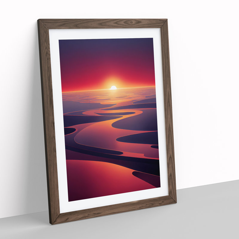 Futuristic Sunset View - Single Picture Frame Print, 46cm H x 34cm W x 2cm D, Walnut
