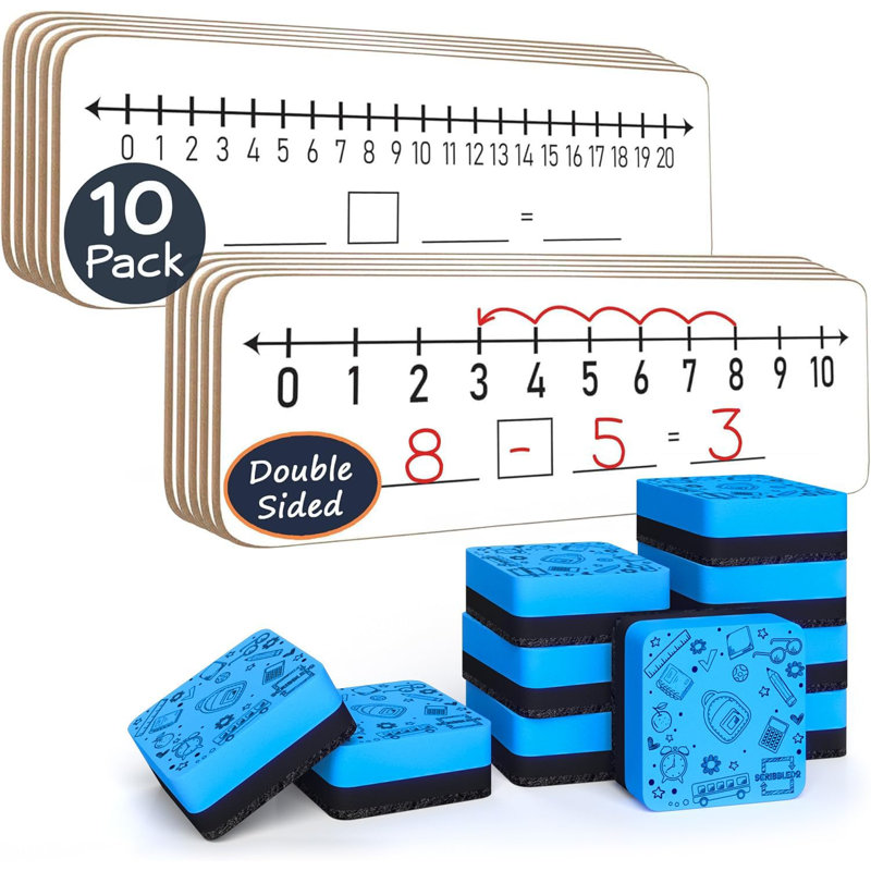 Scribbledo 10 Pack Dry Erase Number Line White Boards 4x12 Inch Lapboard Double Sided Whiteboard Numbers 1 Thru 10 And 20 I Math White Board For Kids Students Classroom Addition Subtraction Division