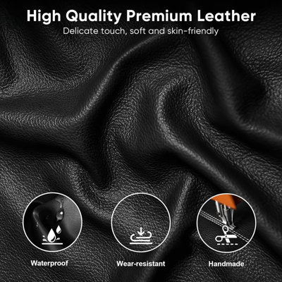Black Executive Leather Office Chair - Comfy Desk Chair With Adjustable Headrest, Flip-Up Padded Arms, Lumbar Support, Height/Tilt & Rolling Swivel