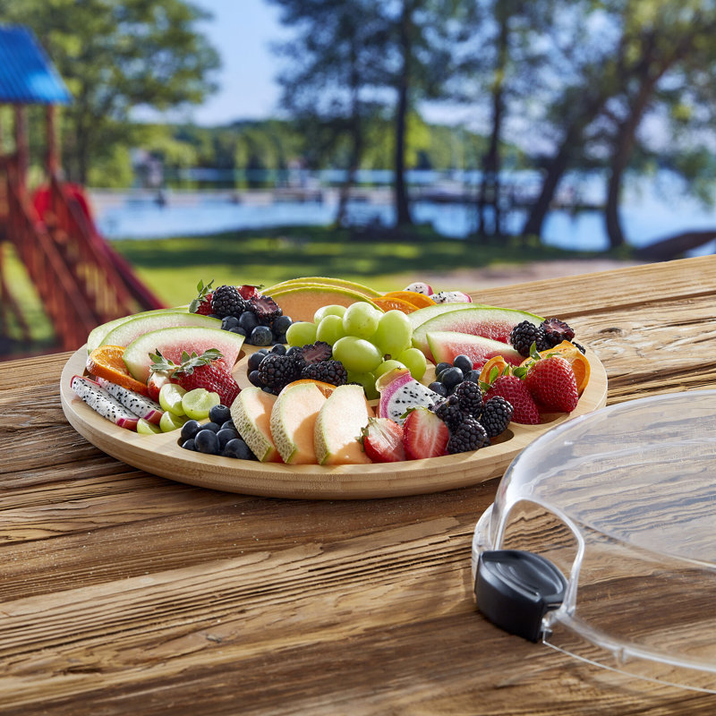 Bamboo Charcuterie Board with Clear Locking Lid and Compartments