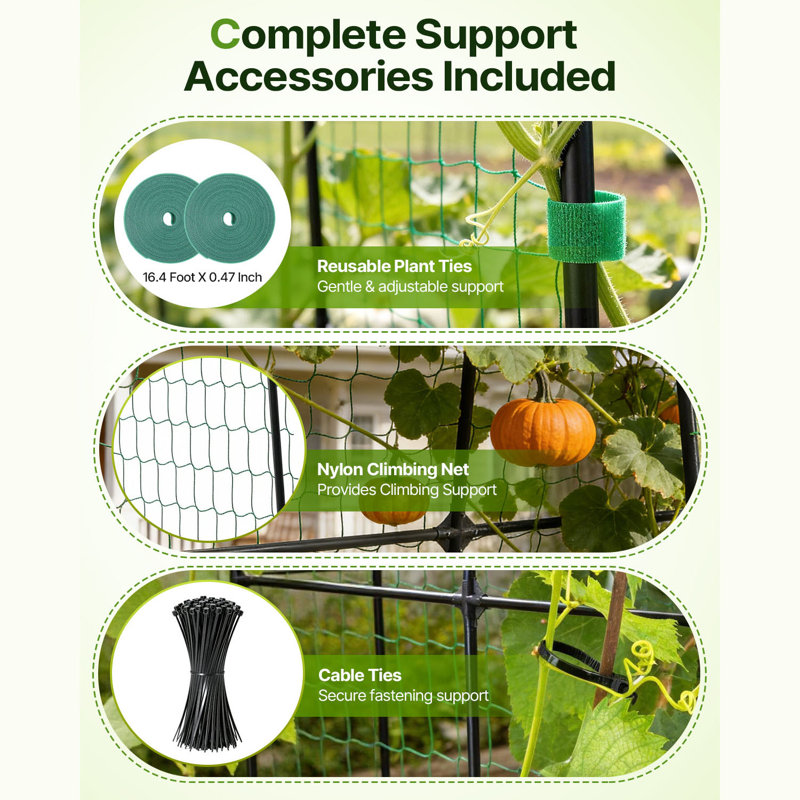 Garden Arch Trellis For Climbing Plants, 90.6 In. Tall Metal Garden Arch With Nylon Netting & Plant Ties, Outdoor Garden Trellis For Roses, Grapes, Cucumbers & Flowering Vines