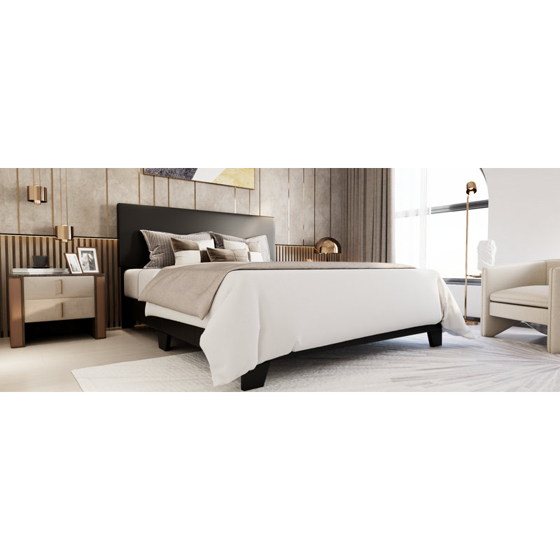 Litta Vegan Leather Platform Bed, Black, King