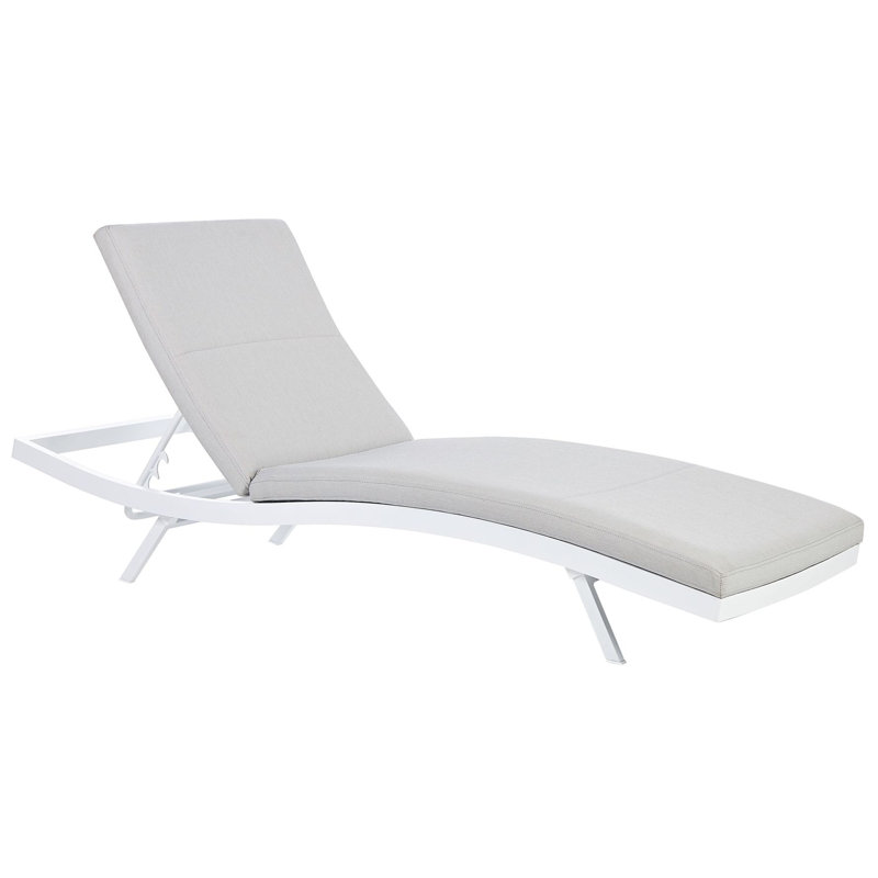 Latouche 199 cm Long Reclining Single Chaise with Cushions, White/Light Grey