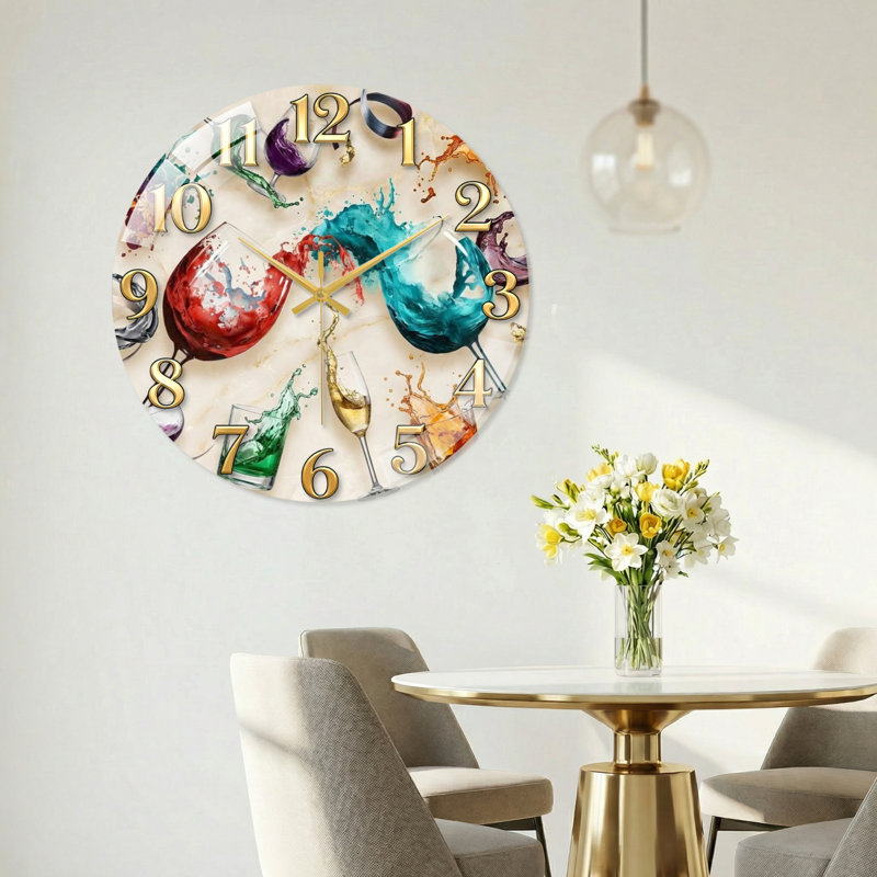 Wine Splash Modern Decorated Glass Wall Clock Home Decor Art-23.6", 60x60cm(23.6x23.6inch)