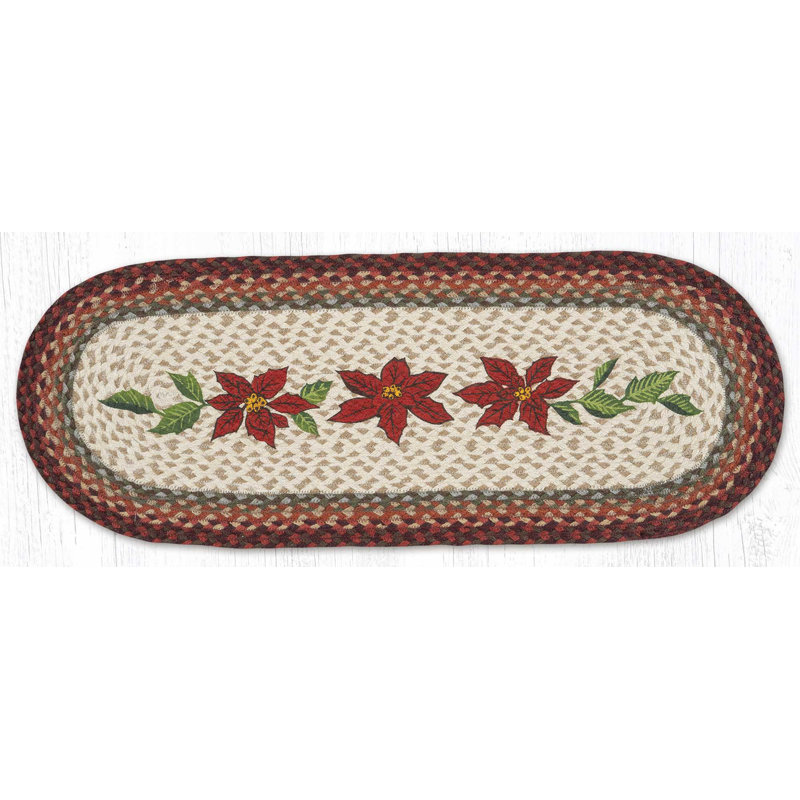 Earth Rugs Primitive Poinsettia Oval Table Runner 36" H, Primitive Poinsettia