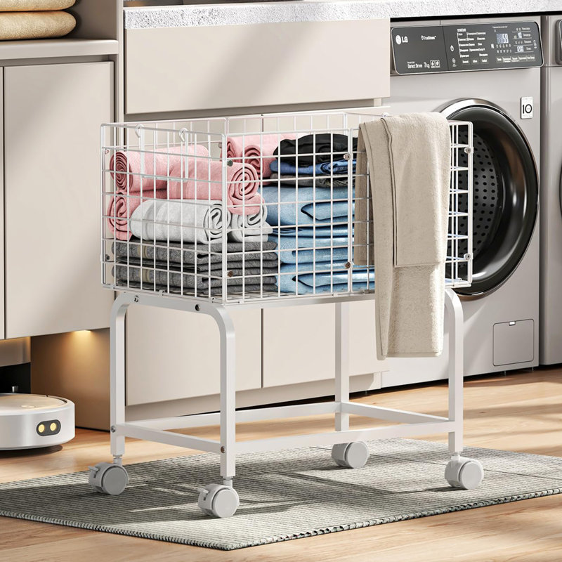 Wire Laundry Hamper Cart, White
