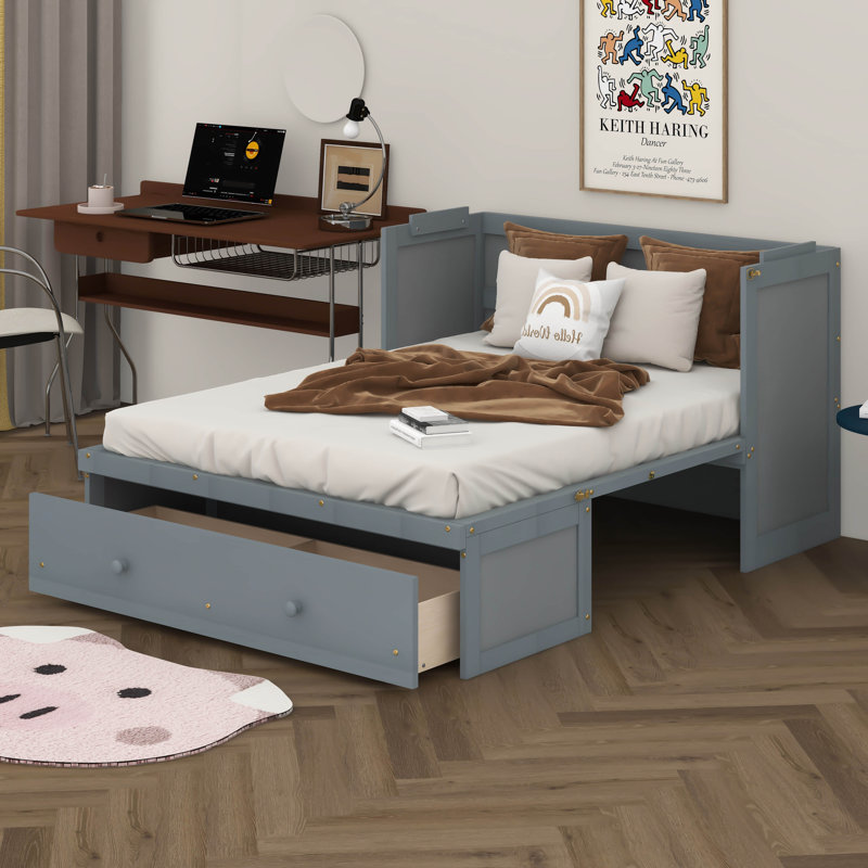 Lit escamotable avec tiroir de rangement et ports USB, le lit escamotable massif peut être plié dans une armoire, gris