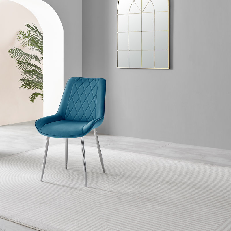 Areza High Gloss Extendable Dining Table Set with Luxury Velvet Dining Chairs, Blue/Silver, 9 Pieces: Table, 8 Chairs