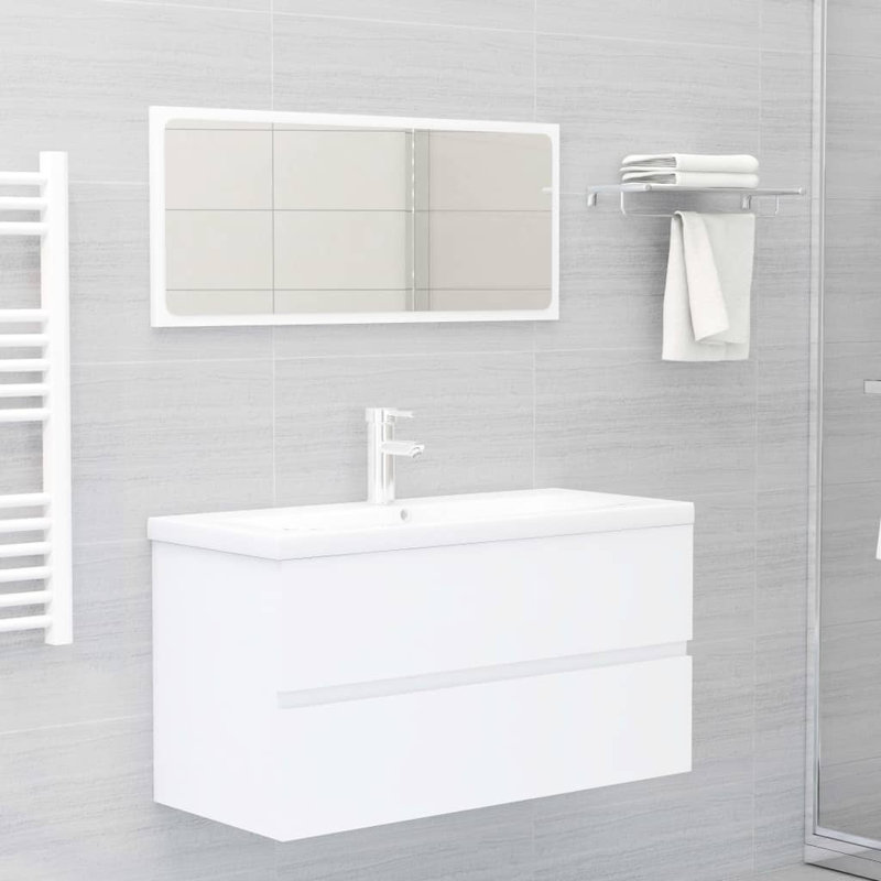 Ebern Designs Audri 900mm L x 385mm W Ceramic Rectangular Sink with Overflow, White