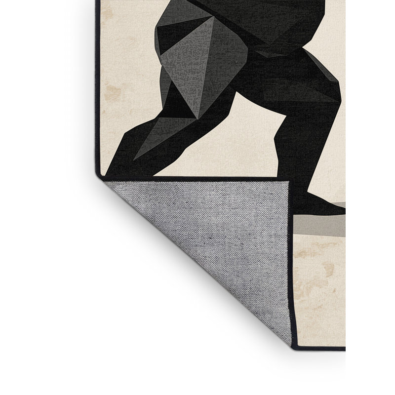 Machine Washable Marvale Sumo Wrestlers Modern Geometric Rug in Beige – Black Binding, 8x10