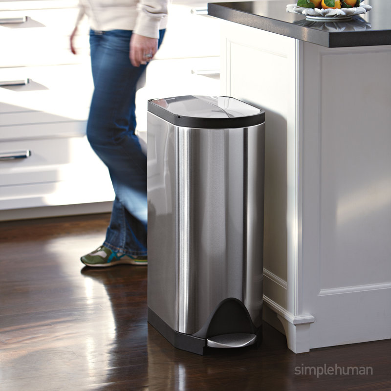 simplehuman Butterfly Lid Kitchen Step Trash Can, Brushed Stainless Steel, 45 L